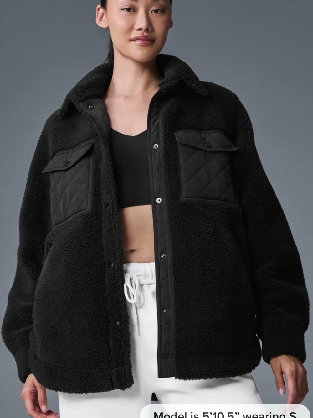 ALO Yoga Black Quilted-Pocket Sherpa Jacket